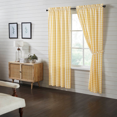 Annie Buffalo Yellow Check Short Panel Curtain Set of 2 84